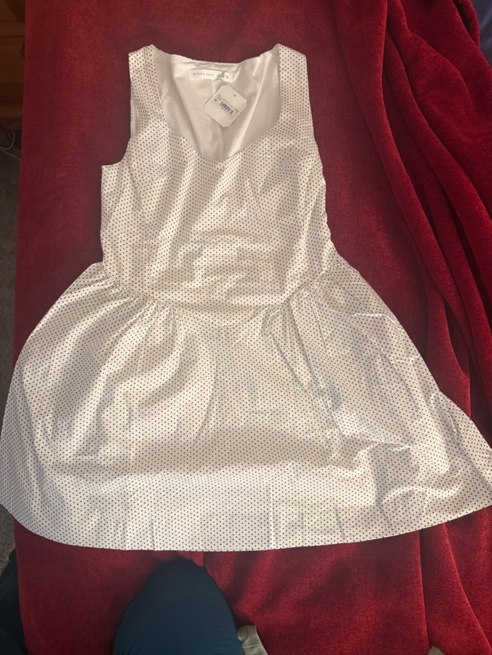Altar'd State White Dress with Black Polka Dots